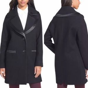 NWOT Vera Wang Satin Trim Wool & Cashmere Blend Single Breasted Coat Size XL